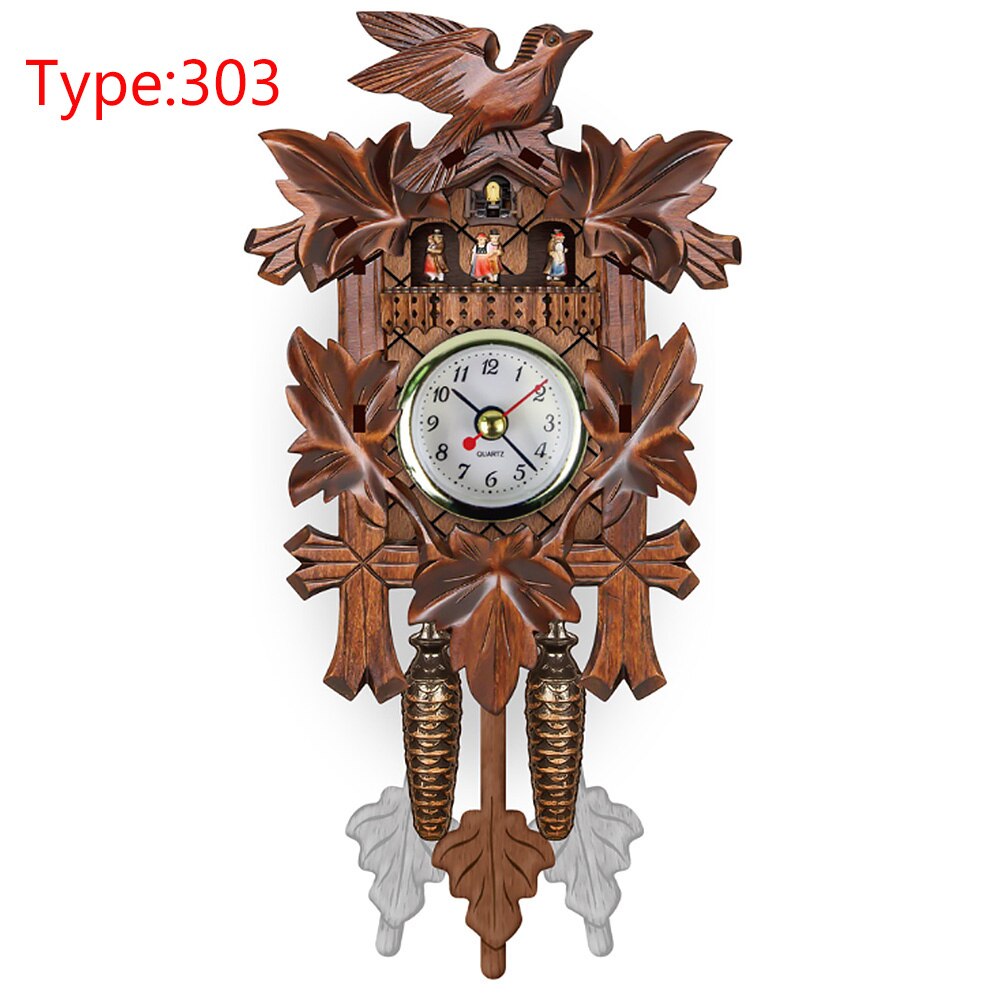 Bird Cuckoo Pendulum Home Wall Clock Decorative Living Room Hanging Vintage Wood: Red