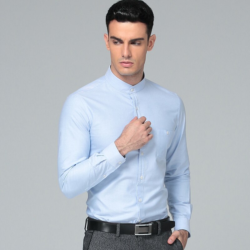 Heren overhemd regular fit #39 100%  heren business jurk lange mouwen mandarijnkraag verdikking: Blauw / Aziatische maat m