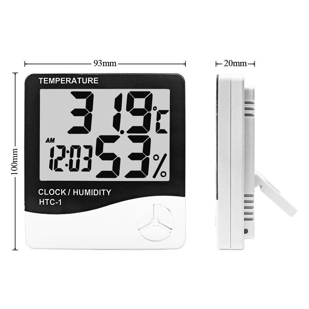 LCD Electronic Digital Temperature Humidity Meter Indoor Outdoor Thermometer Hygrometer Weather Station Clock HTC-1 HTC-2