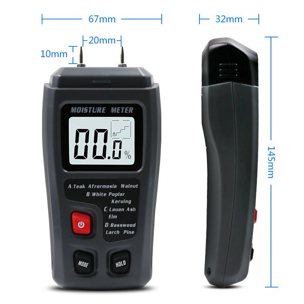 To pinner digital trefuktighetsmåler 0-99.9%  trefuktighetstester tømmerfuktdetektor med stort lcd-display uten batteri