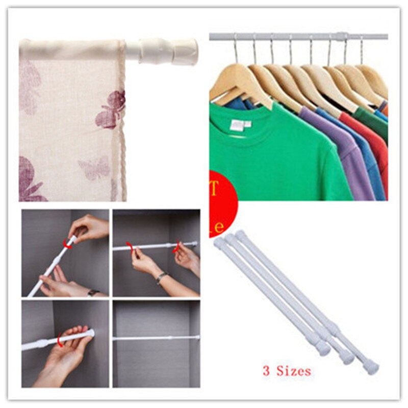 Style Extendable Telescopic Spring Loaded Net Voile Tension Curtain Rail Rods USA SHIP