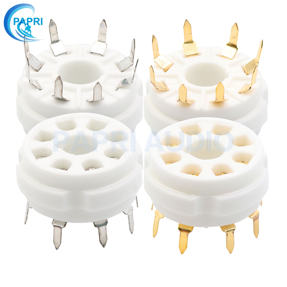 PAPRI 10PCS Ceramic K8A PCB Tin Gold Plated 8Pin Vacuum Tube Socket Top Mount Gold Octal Valve Base For KT88 EL34 274B 6SN7 6V6