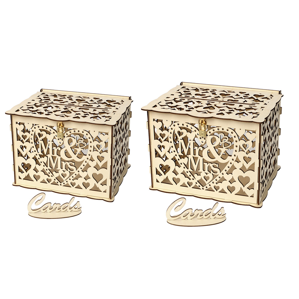 Wedding Card Boxes with Lock DIY Rustic Wedding Card Sign Wooden Card Box Piggy Bank for Marriage Anniversary Party Decor
