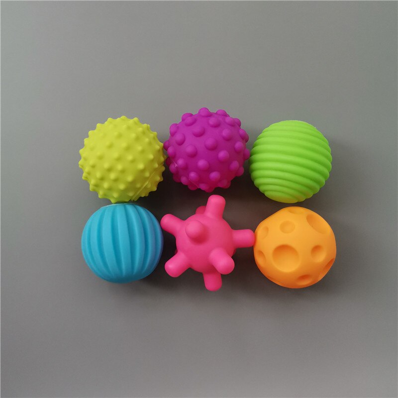 6 stk baby farverig lydmassage gummi legetøjskugler røre taktil håndcrawling træning badelegetøj til børn børn udendørs spil: Default Title