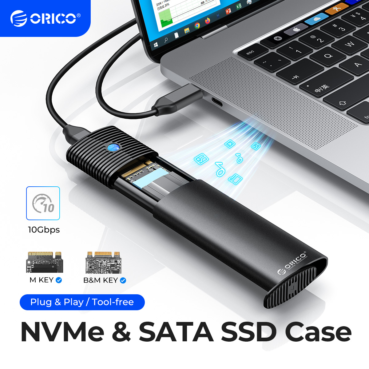Obudowa Orico M.2 NVMe SSD 10Gbps USB-C 3.2 Gen 2 PCIe M.2 SSD Zewnętrzna