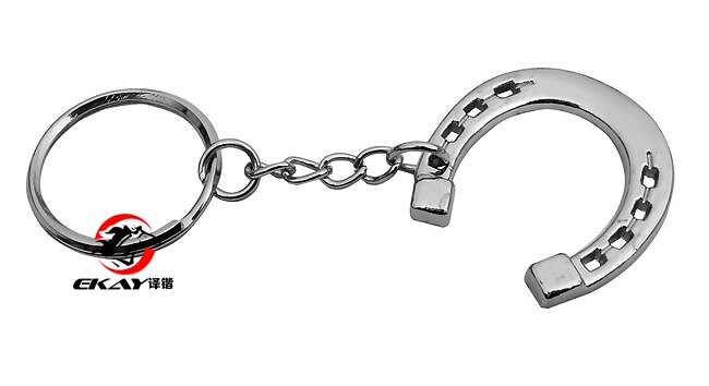 Zink diecasting hestesko nøglering med kæde & o ring. sølvfarve (sk007c)