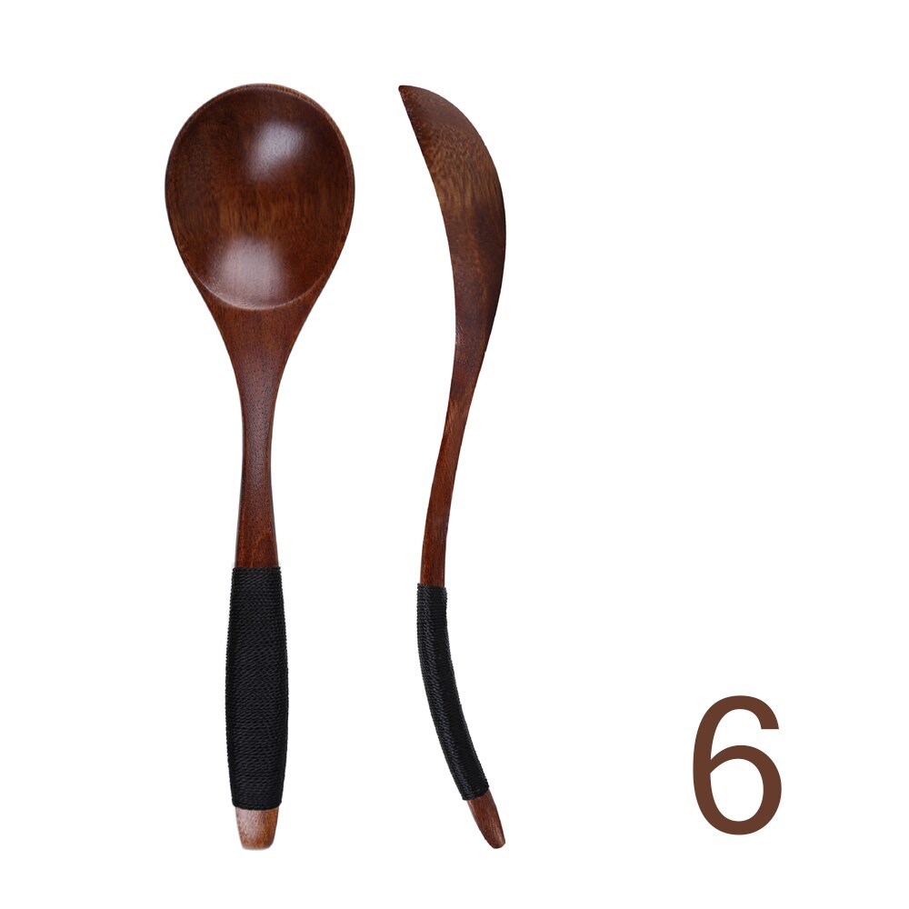 Natural Wood Spoon Bamboo Kitchen Cooking Dining Soup Tea Honey Coffee Utensil Tools Soup-Teaspoon Tableware 1Pc: D 6