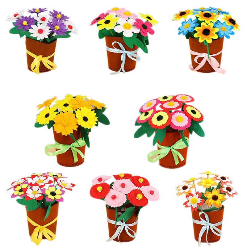 Non-Woven Potted Plants Without Cutting Flower Pots Children Diy Handmade Flowers Making Carnation Material Package: Default Title