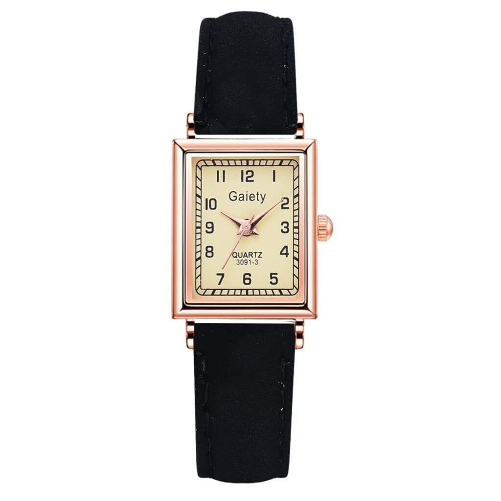 2PCS /Set Women Leather Belt Dress Quartz Clock Square Dial Sport Casual Bracelet Ladies Wrist Watch Relogio Reloj Mujer: black