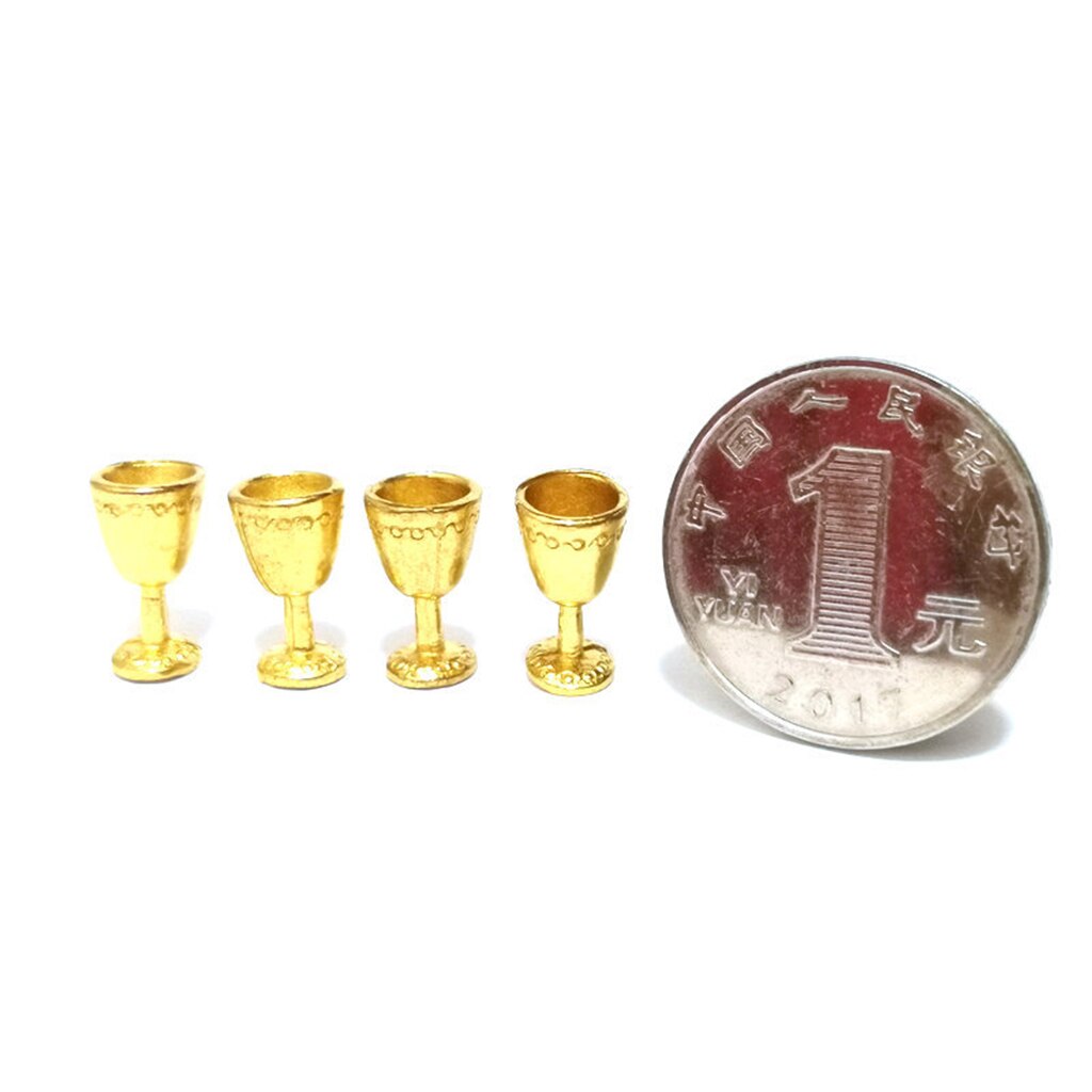 8Pack von Puppenhaus Miniatur Goldene Wein Tasse Becher Bausätze 1/12 Skala Dekor golden