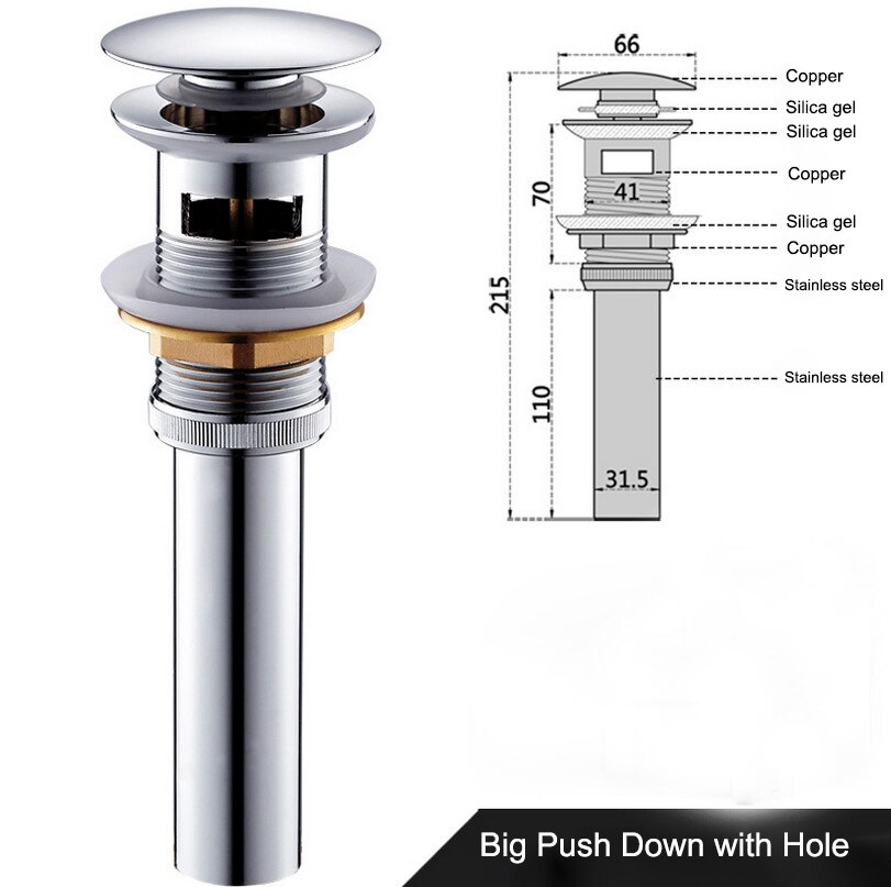 Gepolijst Chroom Wastafel Afvoer Luxe Koperen Wastafel Afvoer Pop Up Afvoer Met Messing Duw Pop Up Wastafel sink Opvangbakken: big-push-dwon-hole