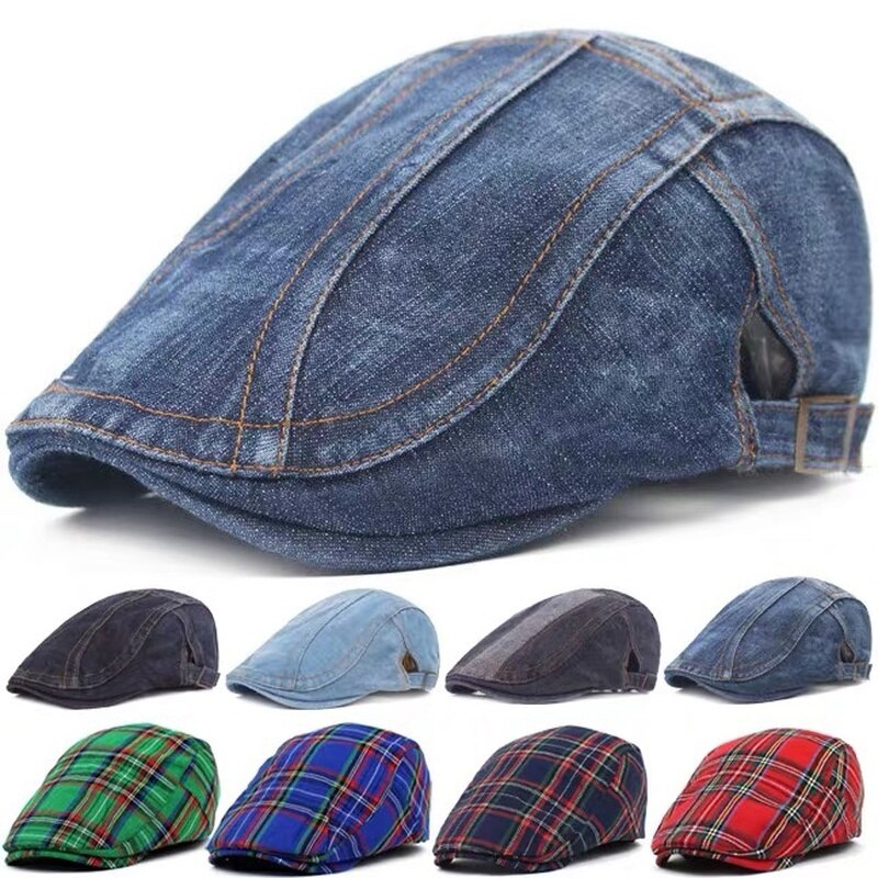 Béret en jean ajustable pour hommes et femmes, casquette de journal, Gatsby Cabbie, casquette de conduite, à visière avant, automne