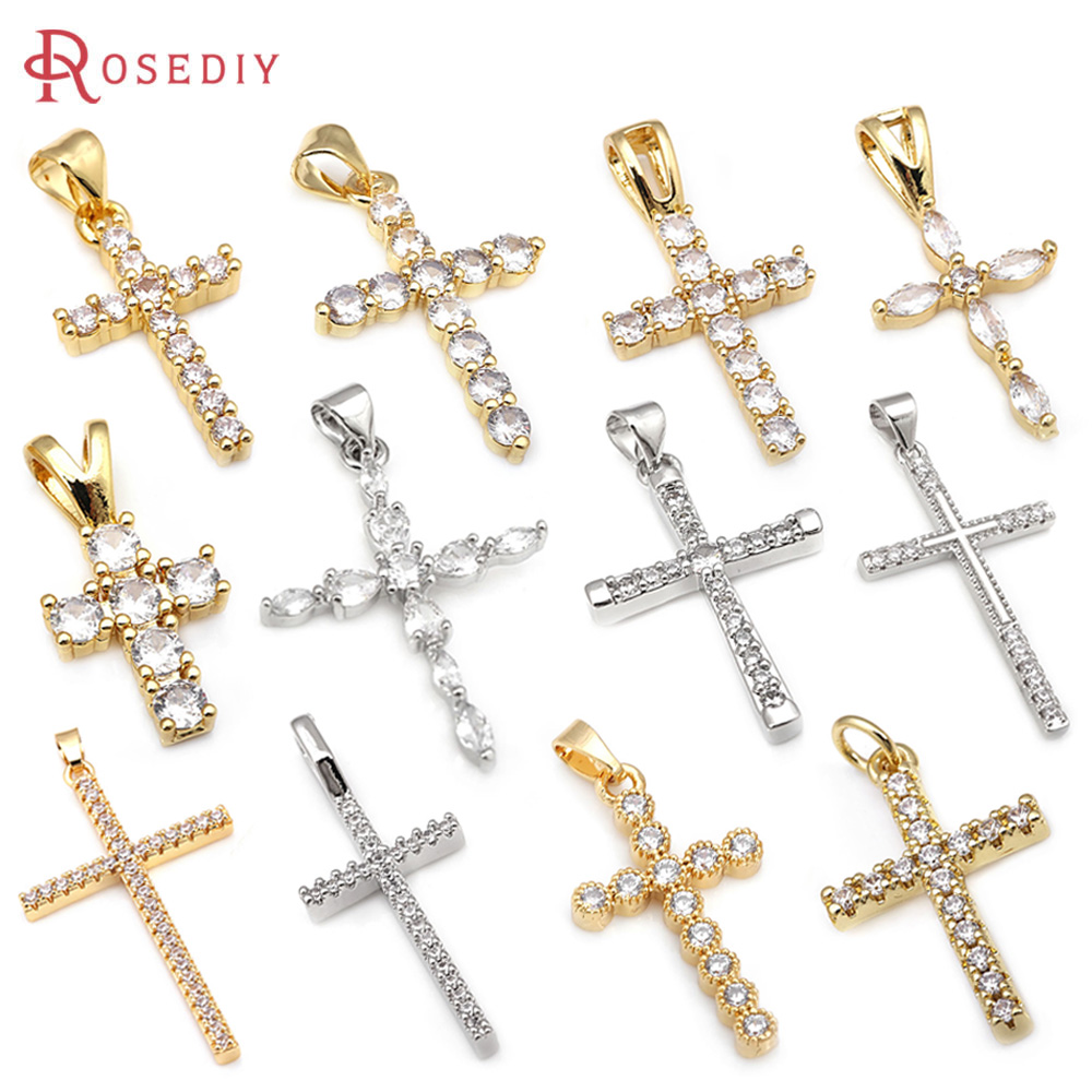 4 stk. messing zirkon kors halskæder charms vedhæng tilbehør smykkefremstillingsmaterialer rosediy officiel hjemmeside
