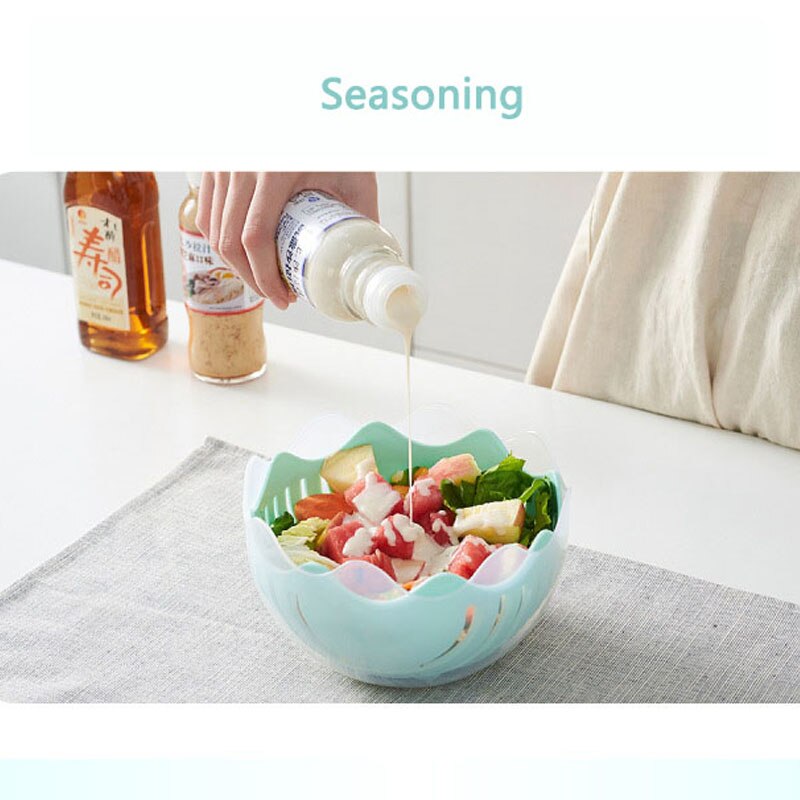 Ensaladera de frutas multifuncional PP, cuenco grueso y duradero con tapa, ensalada cortada, cuenco de corte de verduras y frutas, plato de fruta