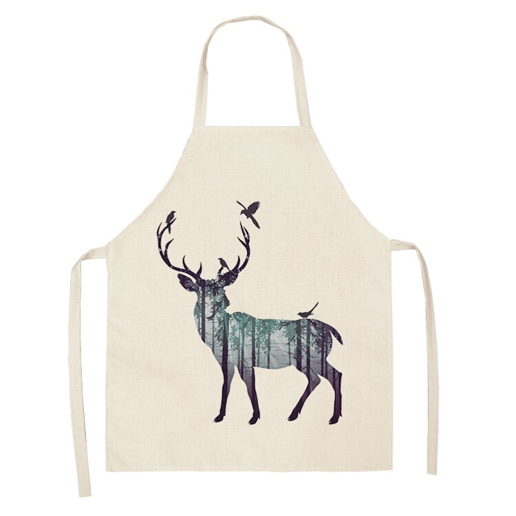 Hertenletter geometrische keukenschorten voor vrouwen katoenen linnen slabbetjes huishoudelijke schoonmaakschort thuis kookschort 53*65cm wql 0197: 2wq- wql 0191-21