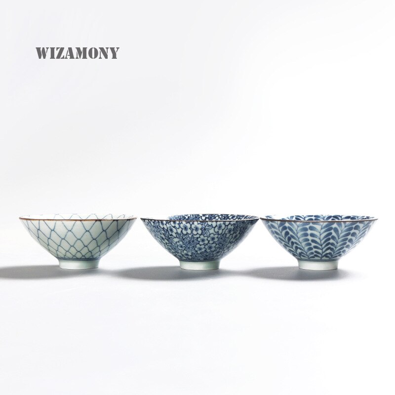1 stks WIZAMONY 50 ML Handgeschilderde Theekopje Thee Set Blauw en Wit Chinese Celadon Porselein