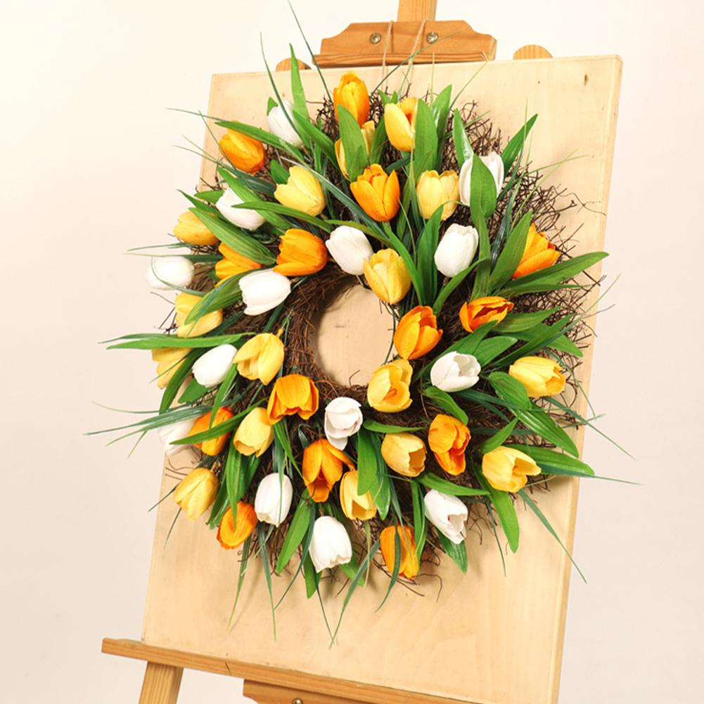 MeterMall Artificial Tulip Wreath Home Door Hanging Summer Decorative Garland