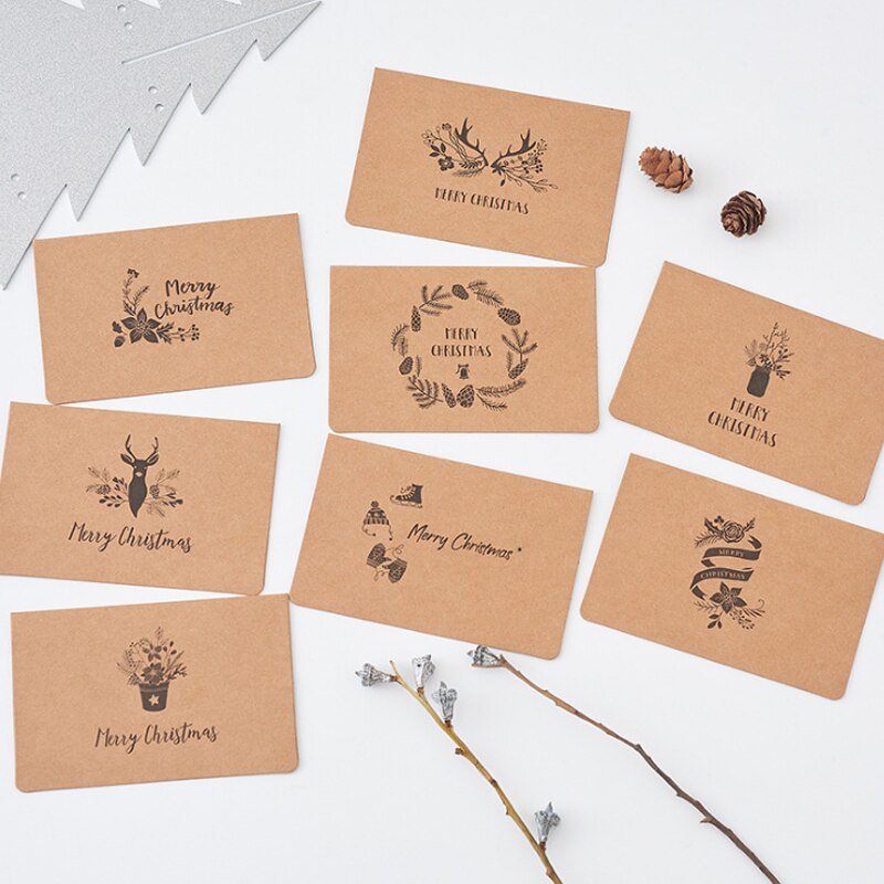 20Packs kraft paper Christmas greeting cards Art envelope Christmas hat elk wreath diy 12.8*8.4CM: Mixed design