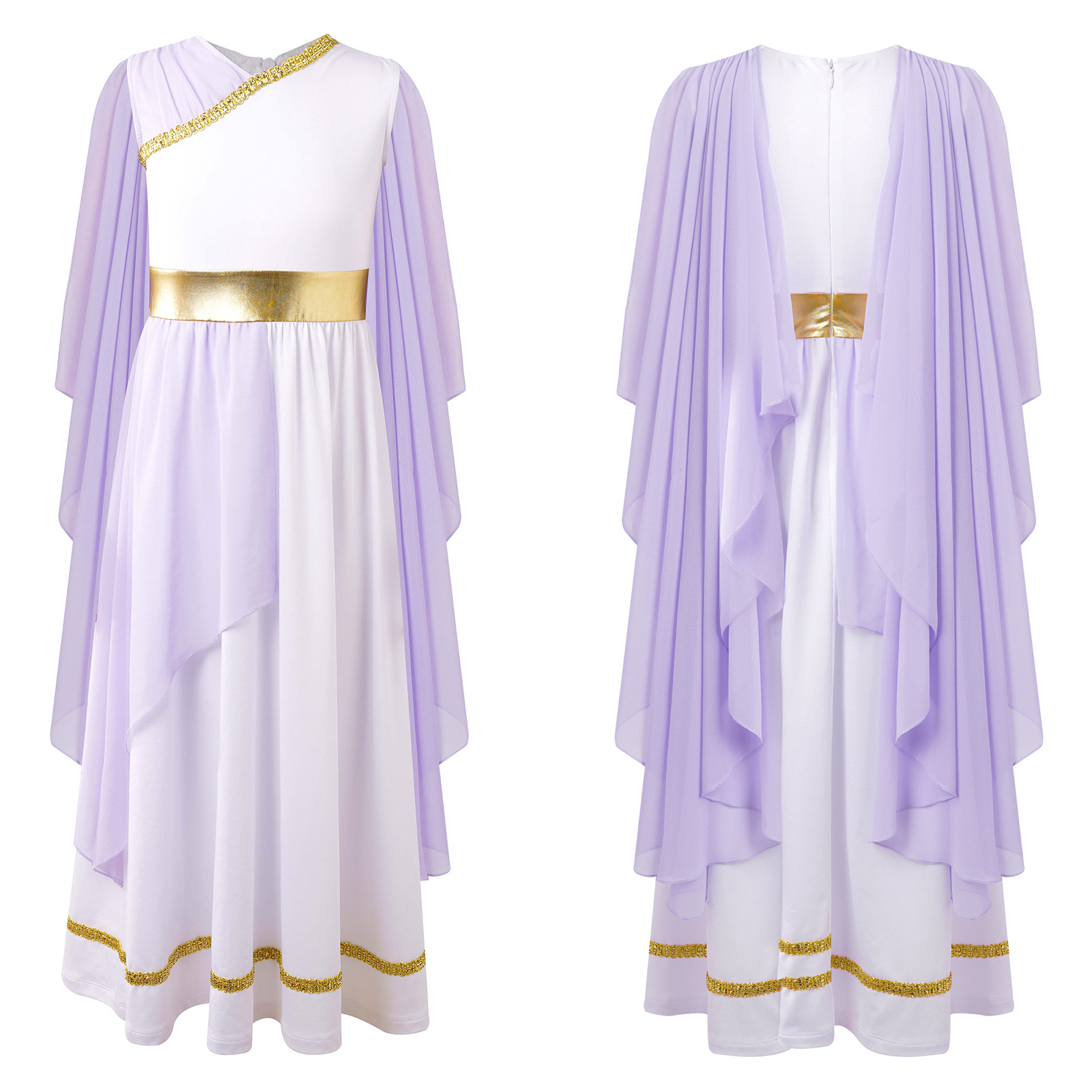 Athena-kostume til piger, græsk prinsessekjole, oldgræsk romersk toga med laurbærblad, hovedbeklædning, halloween, karneval, cosplay-sæt: Xs / Beige