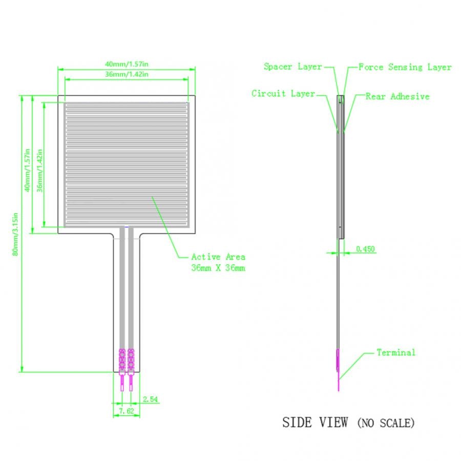 Druk Sensor 2 Stuks Flexibele Film Druksensor Kracht Gevoelige Weerstand 20G-10Kg RP-S40-LT