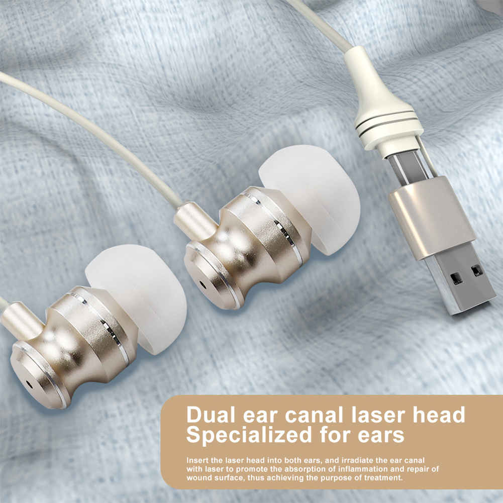 Tampões para os ouvidos infravermelhos para zumbido, usb + tipo-c com 2 pares de capa de silicone para canal auditivo, dispositivo de terapia de ouvido com luz vermelha 650nm para orelhas