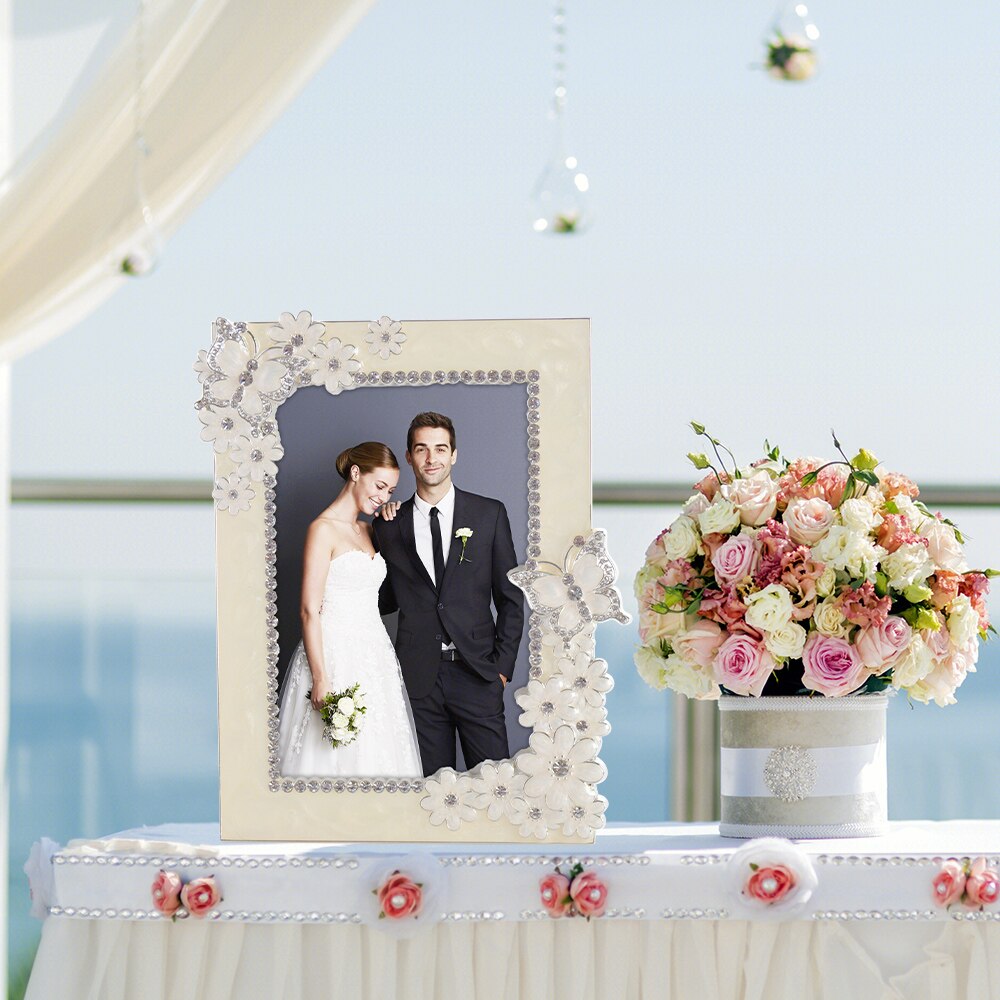 LASODY Flower And Butterfly Photo Frame Couple Wedding Anniversary 4x6 Picture Frames Valentine's Day Lady Frame