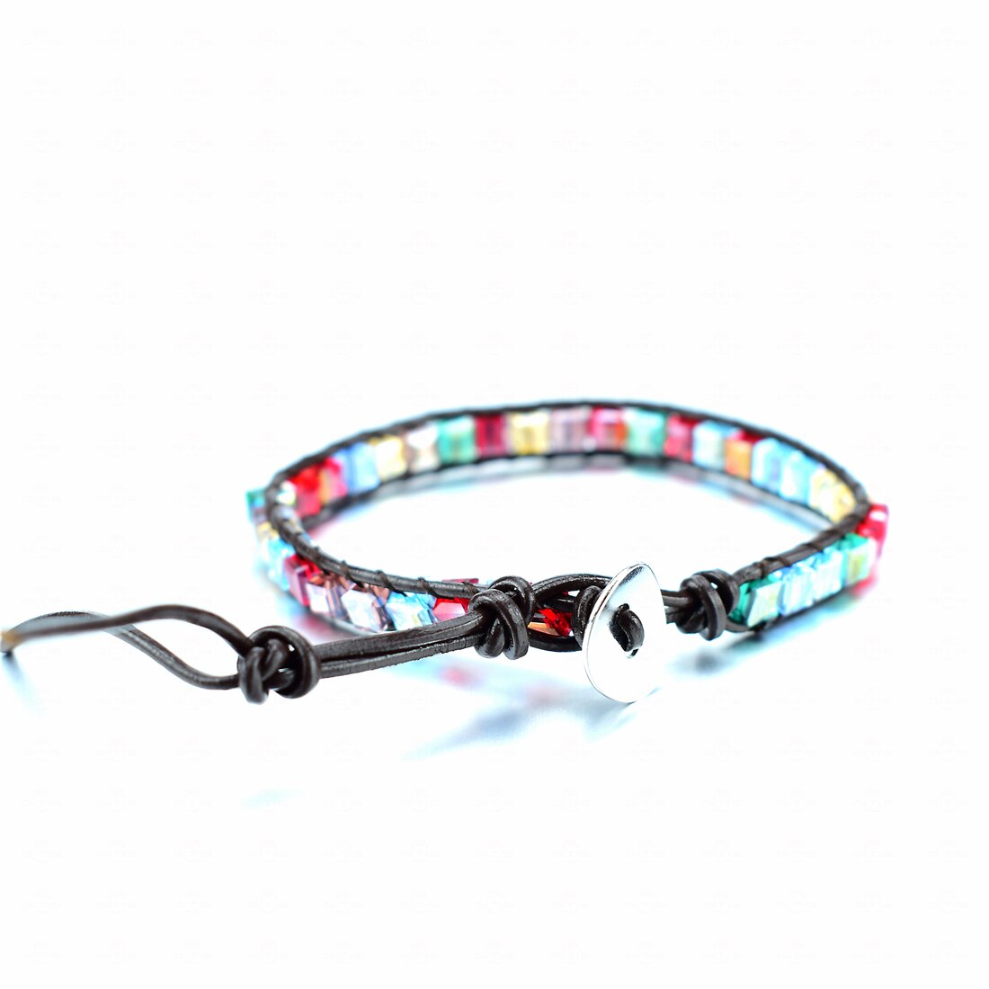 Rainbow Crystal Beads Weaving Handmade Friendship Bracelet Crystal Boho Couple 1 2 3 Wrap Bracelet 7 Chakras Jewelry: Coffee leather 1wrap