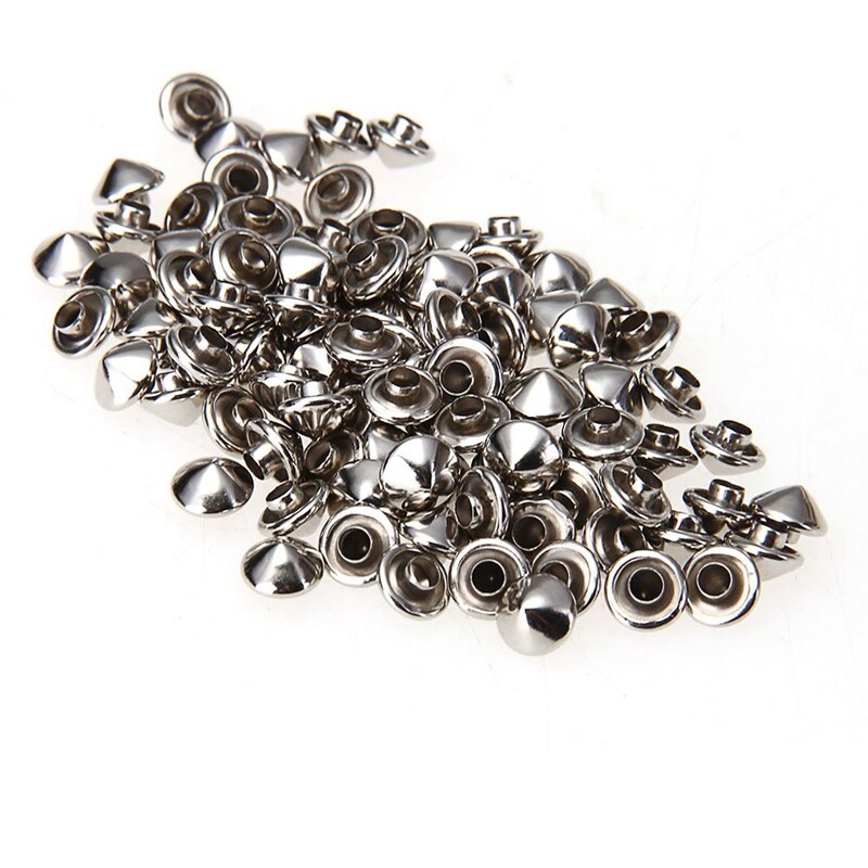 100 Iron Silver Conical Rivet Screw Studs 6mm for Jewelry