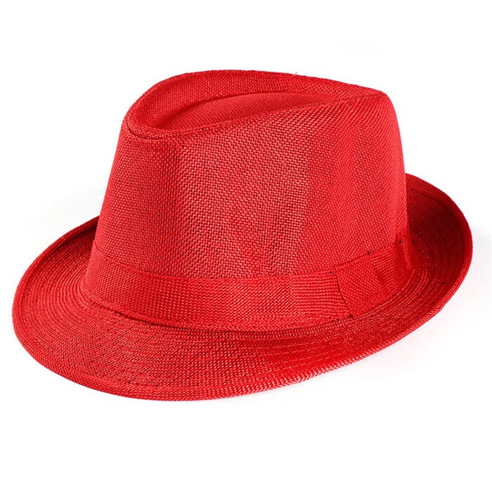 Unisexe femmes hommes trilby gangster casquette plage soleil chapeau de paille bande chapeau de soleil sombrero mujer verano rouge blanc: Rouge