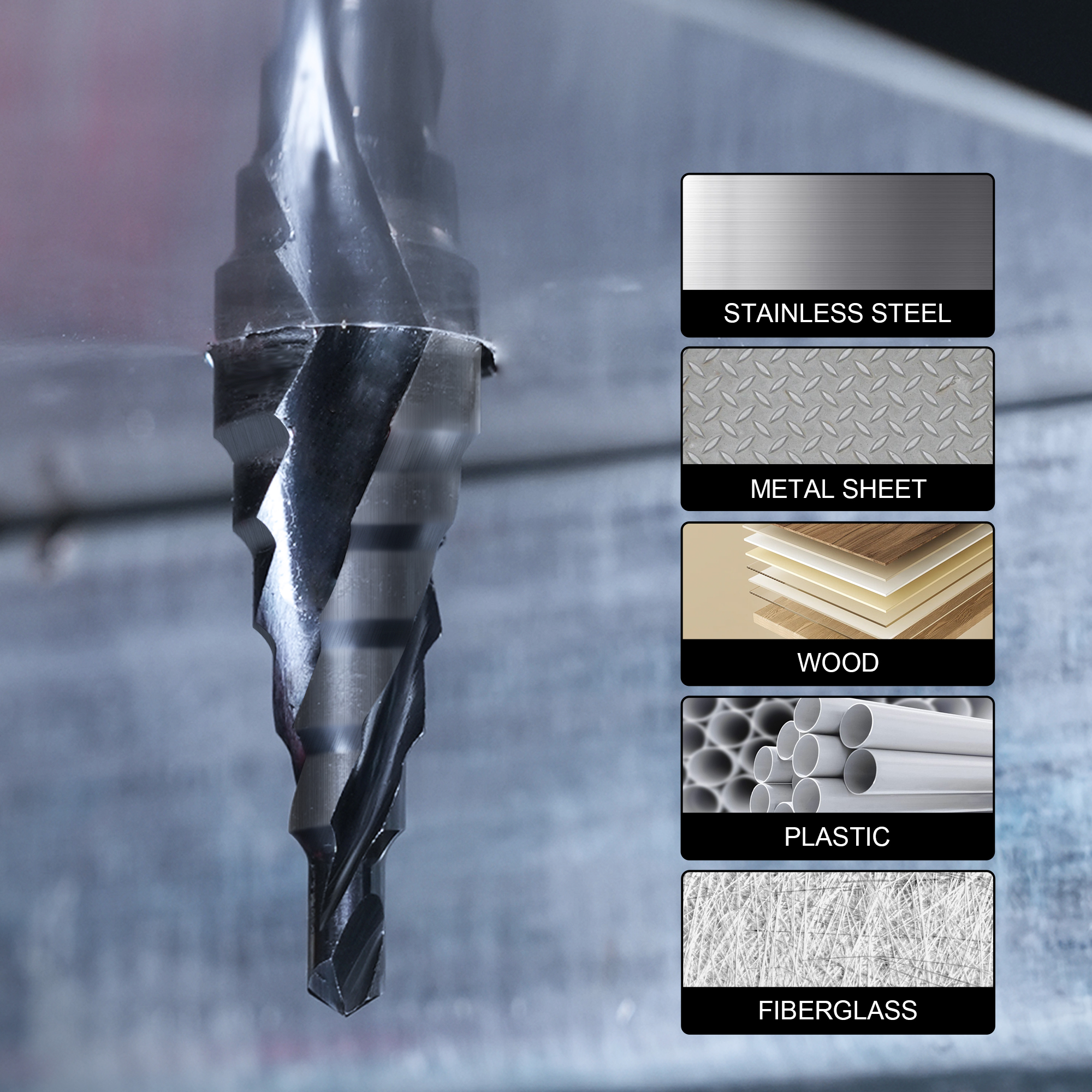 3 Stück Stufenbohrer für Metall, 1/8 Zoll-7/8 Zoll Spiralflöte Unibit Stufenbohrer verschleißfest AlTiN beschichtet für Edelstahl
