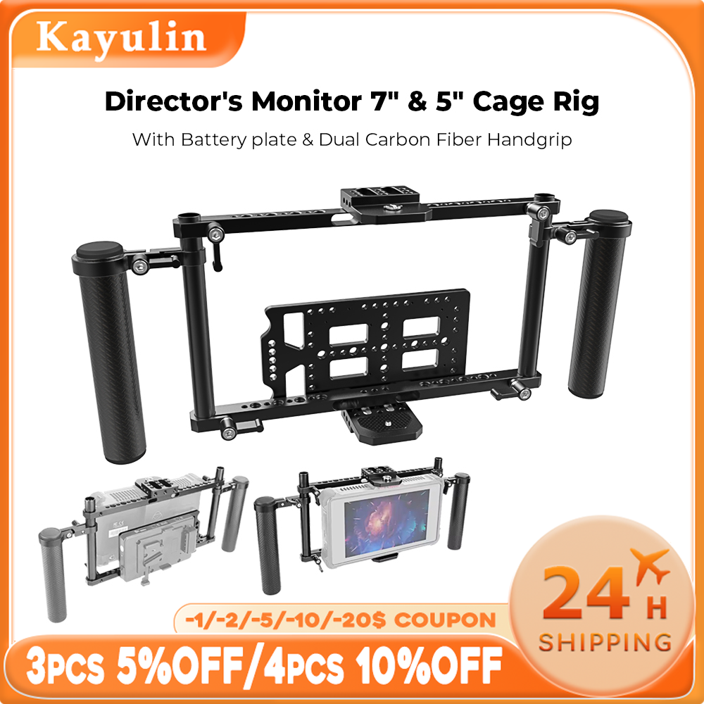 Kayulin Director's Monitor 7" & 5" Cage Rig With Battery plate & Dual Carbon Fiber Handgrip for Universal Camera Monitors