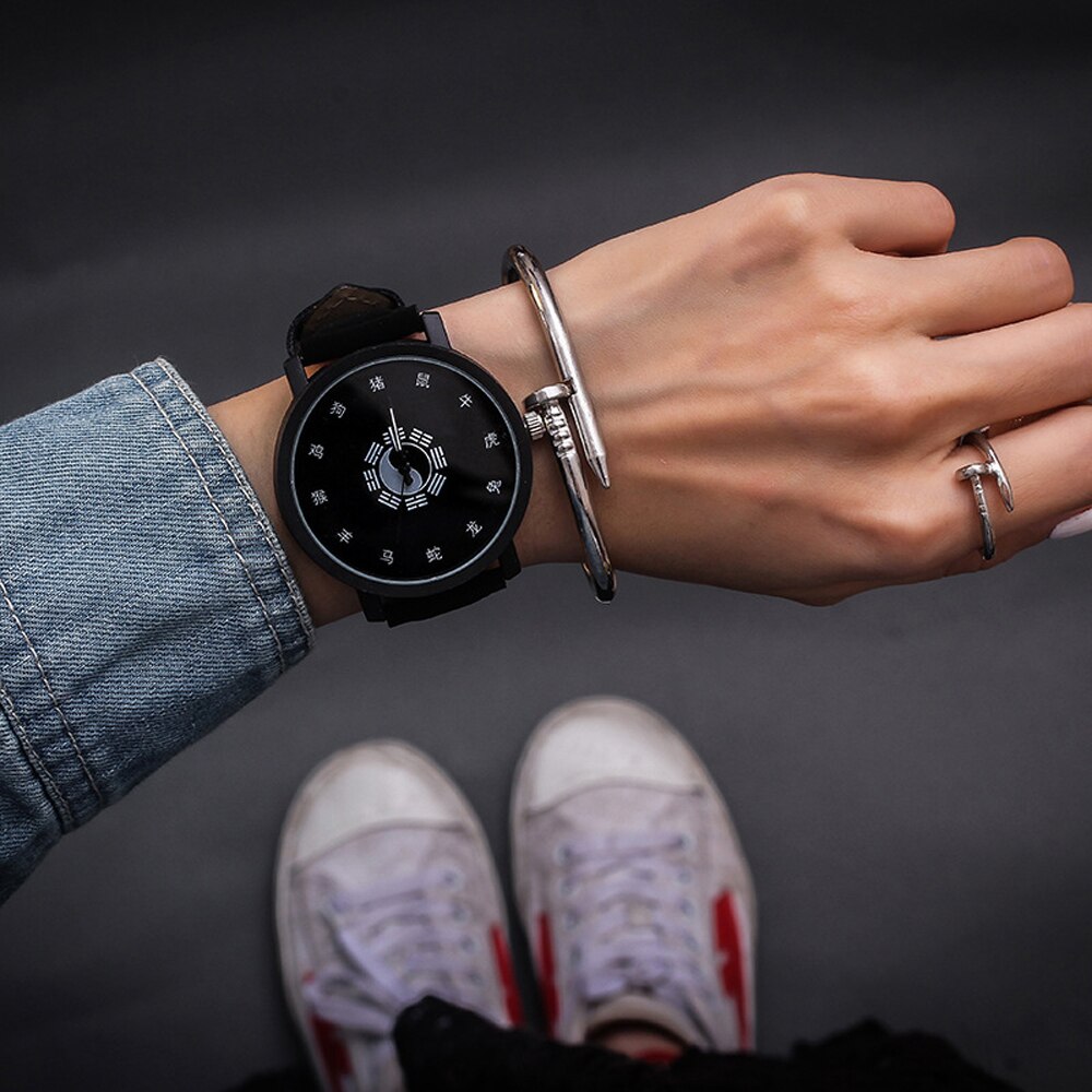 Armbåndsur kvinner klokker damer kvarts armbåndsur for kvinne klokke kvinnelige timer hodinky montre femme stor urskive pu: 09 svarte bagua