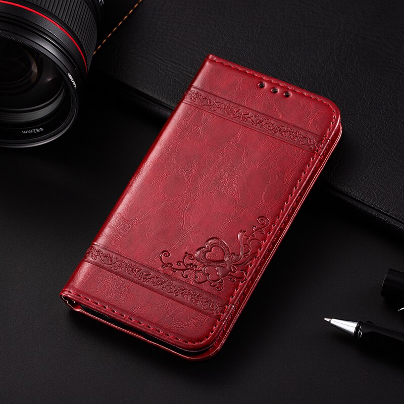 AMMYKI 5.5'For ASUS Zenfone 4 Selfie Lite ZB553KL Case PU leather Cover 5.5'For Asus ZenFone Live Plus X00LDA X00LDB case: Red