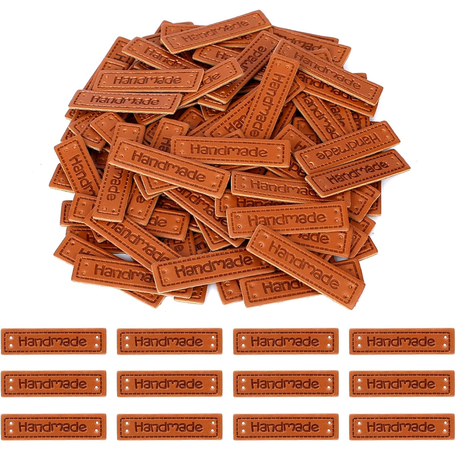 100 stuks handgemaakte labels voor haak- en breiartikelen, PU-leren labels, reliëflabels voor handgemaakte artikelen, doe-het-zelf knutselbenodigdheden: Default Title