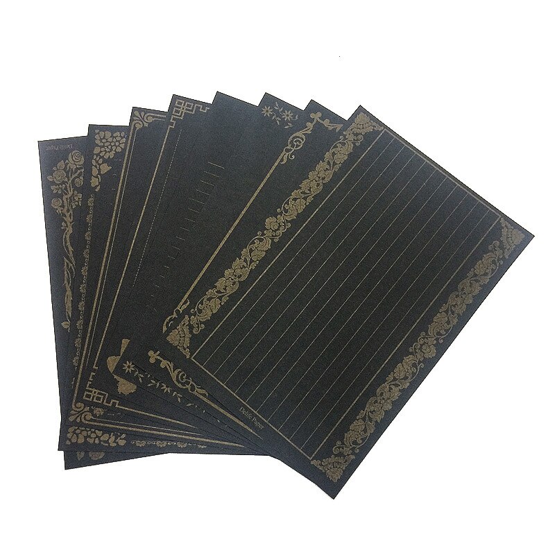 8 Sheets/set European Vintage Style Writing Paper Letter for Envelopes Writing Stationery Paper Pad Note Letter Set: Black