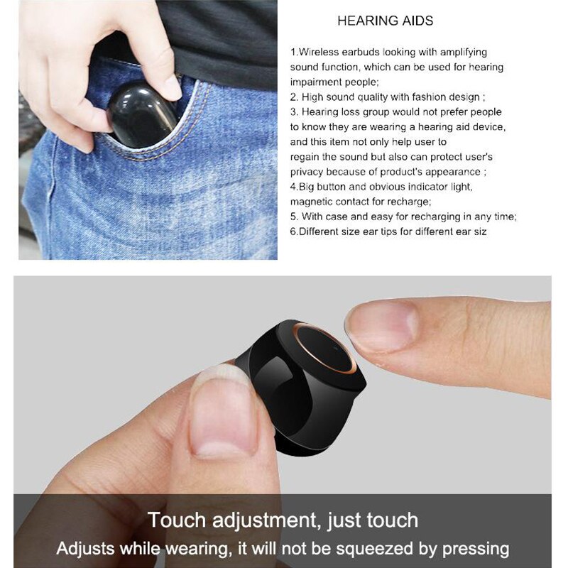 Mini Ear Hearing Aid Magnetic Rechargeable Audiphones Portable Sound Amplifier Hearing Device Black Hearing Aid For Deafness
