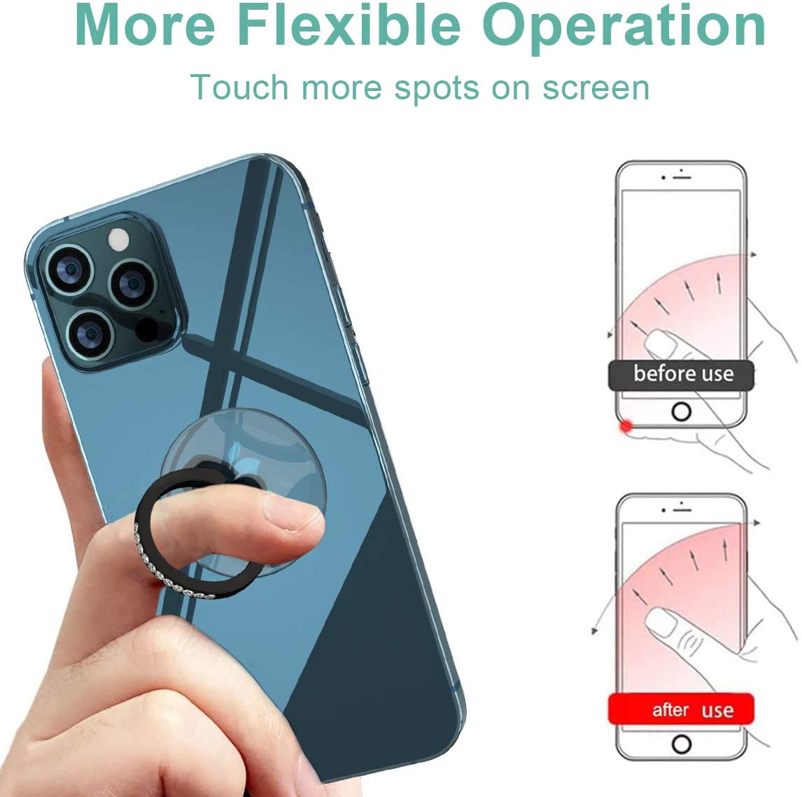 Diamentowy uchwyt na telefon komórkowy stojak przezroczysty uchwyt na palce wyczyść 360 ° stopni obrót Kickstand kompatybilny iphone
