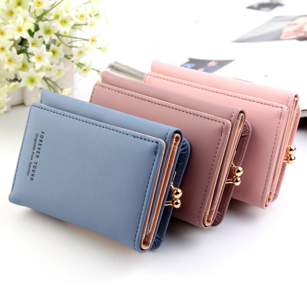 Mignon Portefeuille femme Mini Pochette En Cuir PU Triple Crédit Porte-Carte Porte-Monnaie