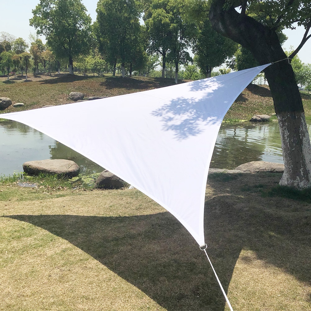 Almindelig trekant skygge sejl hvid 300d 8 størrelser vandtæt polyester fortelt sol udendørs solskærm have camping baldakin skur