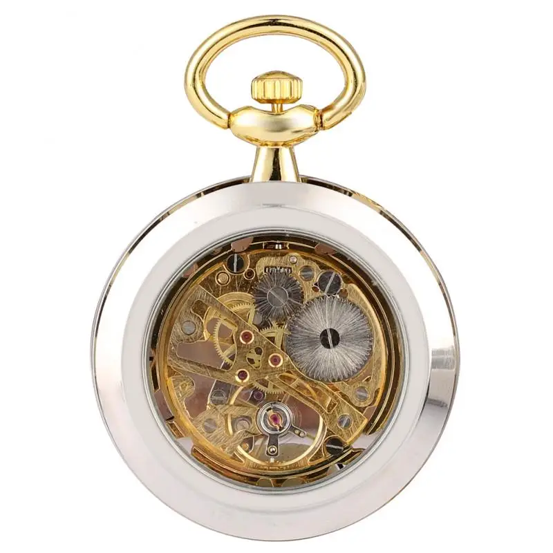 Bronzen mechanisch handopwindbaar zakhorloge voor heren dames Steampunk open gezicht gouden skelethok met hanger ketting cadeau