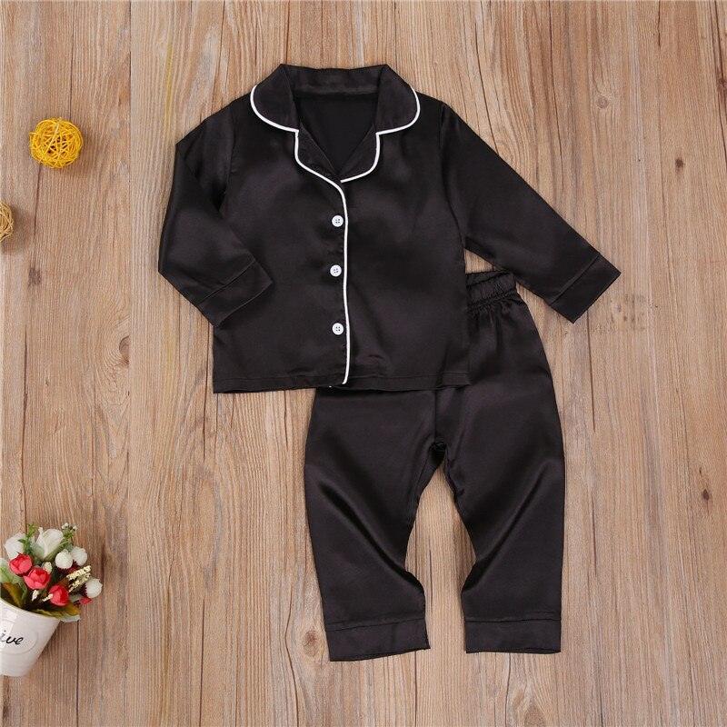 Een Persent Peuter Jongens Pyjama Sets Solid Lange Mouwen Single Breasted Pocket Tops Broek Pjs 1-7Y