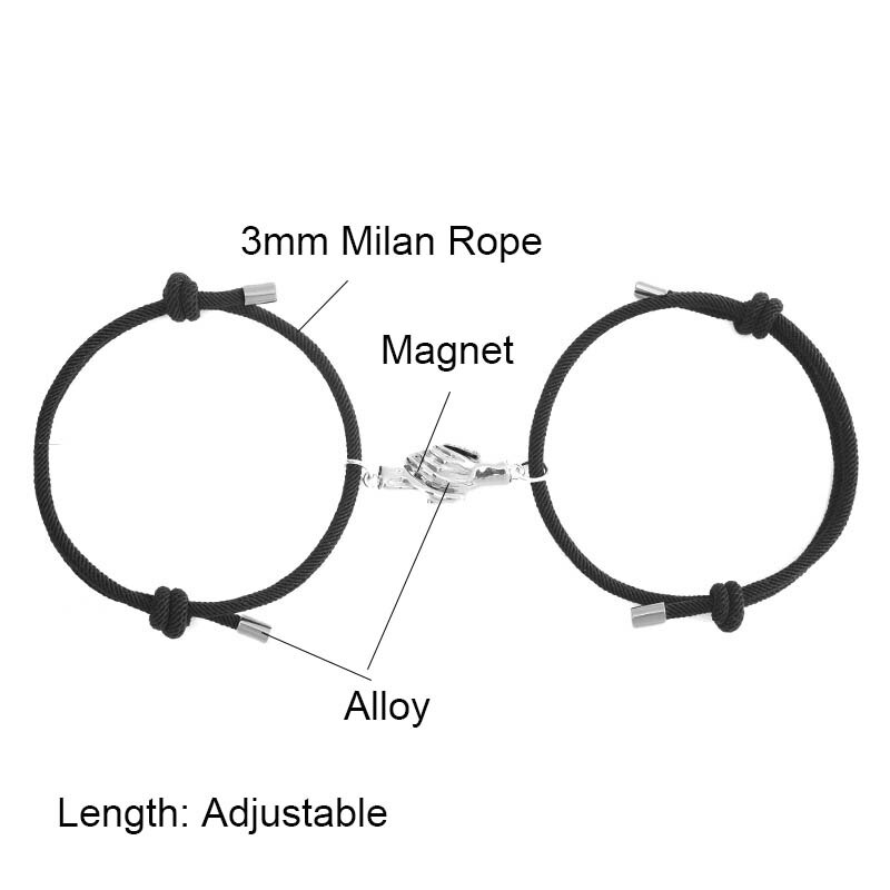 2 paia/pz braccialetto magnete di Design a forma di mano braccialetto intrecciato alla moda in corda di milano bracciale regolabile abbinato coppia gioielli Bijoux
