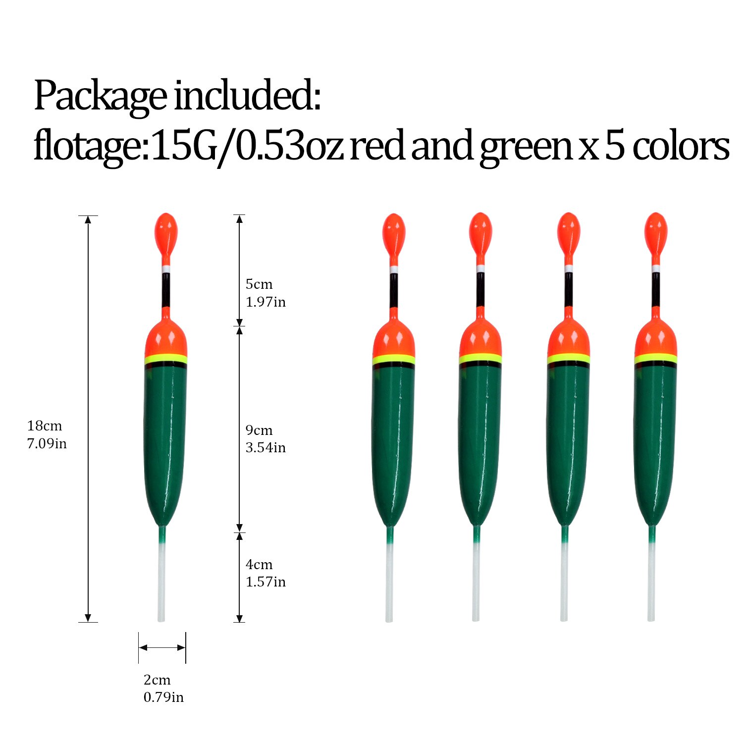 Lot de 5 flotteurs de pêche en bois, 15g, 5g: 5pcs 15g green