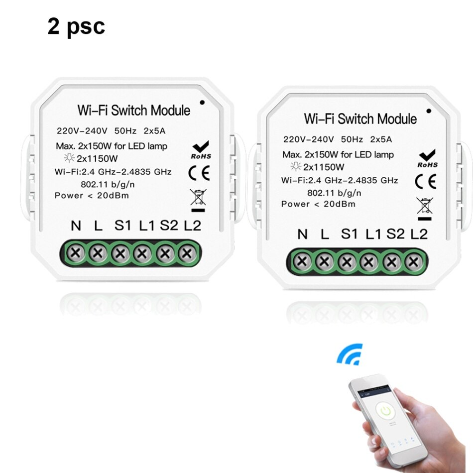 KKMOON 220-240V WIFI Intelligente Licht Schalter DIY Unterbrecher Modul APP Fernbedienung 2 Gang 2 Weg 2 * 5A: 2 Stck