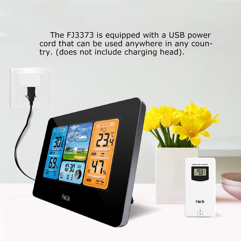 FJ3373 Multifunction Digital Weather Station LCD Alarm Clock Indoor Outdoor Weather Forecast Barometer Thermometer Hygrometer