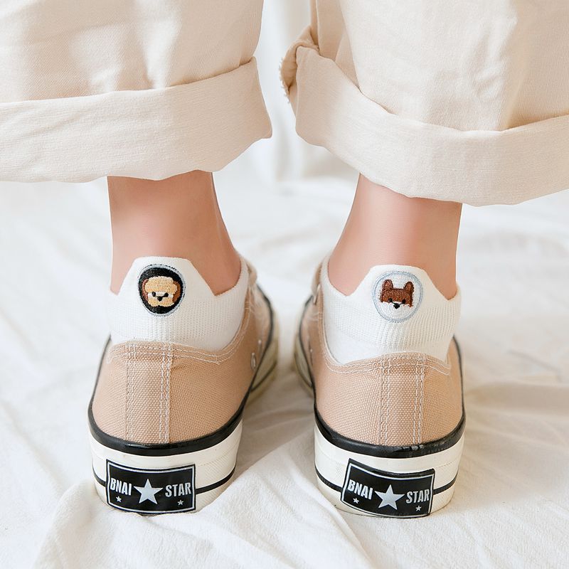 Funny Woman Socks Women 4 Pairs Pack Short Ankle Socks Happy Kawaii Girls Cotton Cartoon Cute Heart Casual Sock harajuku Sox