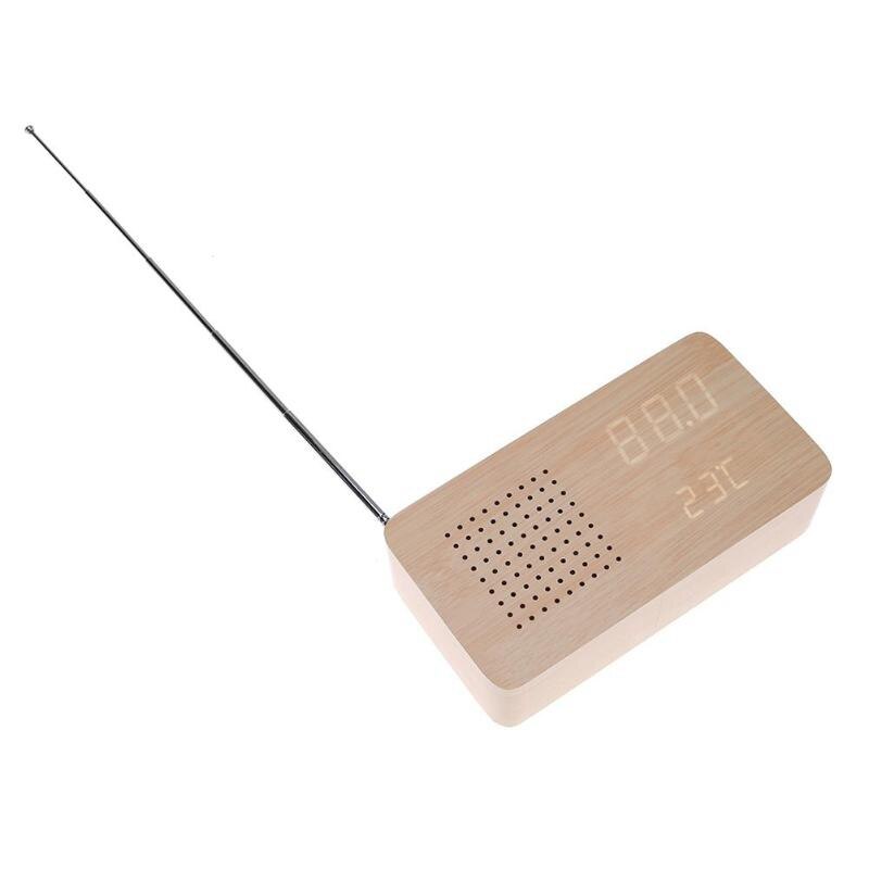Fm-radio houten led-wekker met led-display, elektronische bureauklok