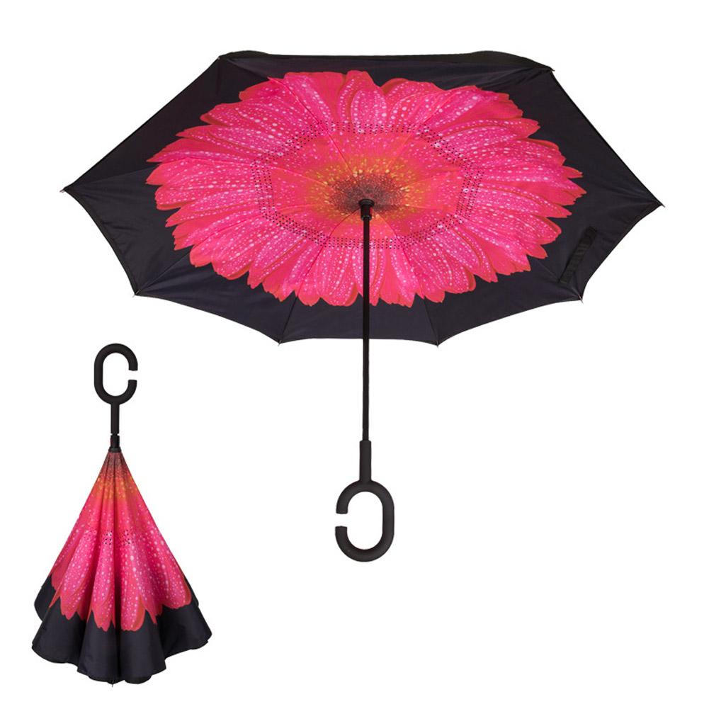 Dobbeltlags doven paraply vindtæt omvendt foldning omvendt chuva paraply selvstående regnbeskyttelse c-krog hænder til bil: C