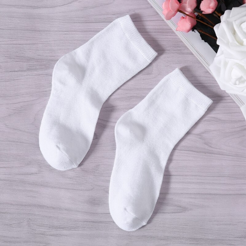 5 Pairs Kids Pure White Sock Baby Boy Girl Solid Breathable Cotton Sport Spring