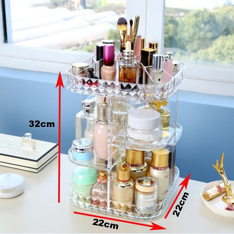Boîte de rangement pour cosmétiques en acrylique transparente, multifonction avec Rotation à 360 degrés, maquillage détachable, à la , support organisateur